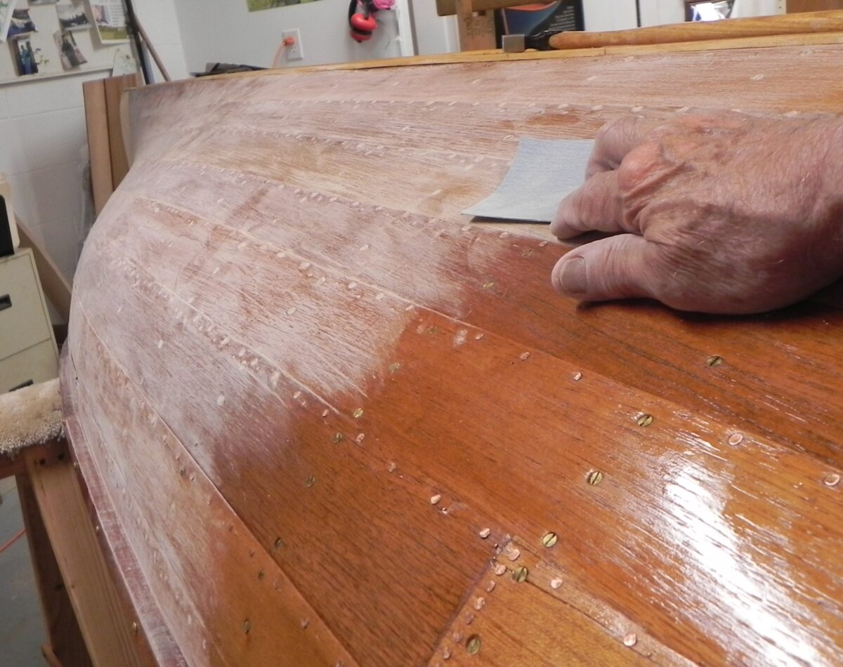 Finishing the outer hull AdirondackGuideboat
